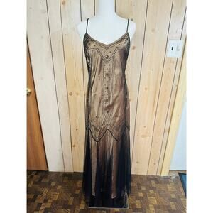 vintage retro Y2K black/sheer beaded sequin goth gatsby maxi formal dress drop